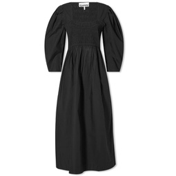 GANNI Open-Neck Smock Long Dress Black