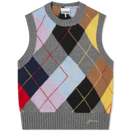 GANNI Harlequin Wool Mix Knit Vest Frost Gray