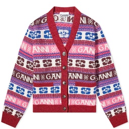 GANNI Logo Wool Mix Cardigan Multicolour