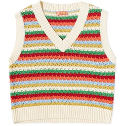 KITRI Winona Multi Striped Crochet Knit Vest Blue Multi