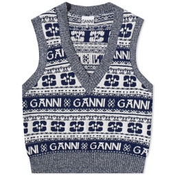 GANNI Logo Wool Mix Vest Sky Captain