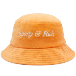 Sporty & Rich Italic Logo Velour Bucket Hat Peach & White