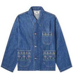 YMC Embroidered Labour Chore Denim Jacket Washed Indigo