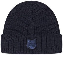 Maison Kitsune Bold Fox Head Beanie Hat Navy Blue