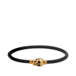 Alexander McQueen Rubber Cord Skull Bracelet Natural & Gold