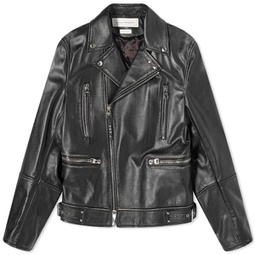 Alexander McQueen Distressed Essential Leather Biker Jacket Black & Ivory