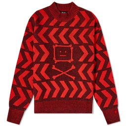 Acne Studios Keith Cross Bones Face Relaxed Crew Knit Black & Sharp Red