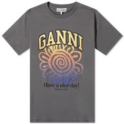 GANNI Basic Jersey Flower Relaxed T-Shirt Volcanic Ash