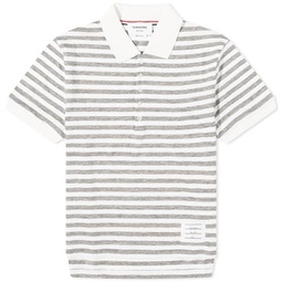 Thom Browne Striped Linen Polo Light Grey