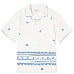 Wax London Didcot Daisy Embroidery Vacation Shirt Ecru & Blue