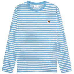 Maison Kitsune Fox Head Patch Long Sleeve Stripe T-Shirt Drifter Blue & White