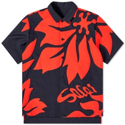 Sacai Floral Embroidered Patch Vacation Shirt Navy & Red