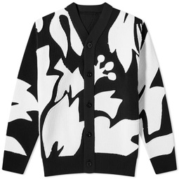 Sacai Floral Embroidered Patch Cardigan Black & Off-White