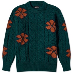 Howlin Cabled Flowers Crew Knit Forest