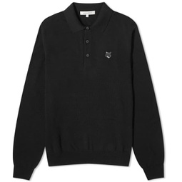 Maison Kitsune Bold Fox Head Patch Knitted Polo Shirt Black