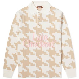 Late Checkout Houndstooth Camo Rugby Polo Cream & Beige