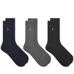 Polo Ralph Lauren Sports Sock - 3 Pack Navy, Charcoal & Black