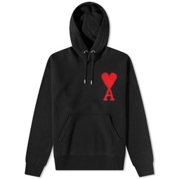 AMI Large A Heart Knitted Popover Hoodie Black & Red