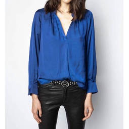tink satin blouse in blue