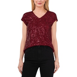 womens sequined cap sleeve blouse