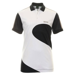 mens paddy 8 geometric print short sleeve polo in white/black
