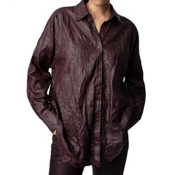 crinkled leather shirt in rich chocolate