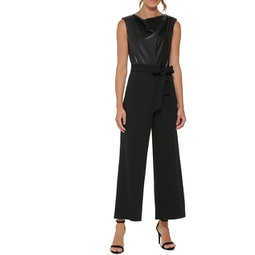 womens faux leather sleeveless jumpsuit