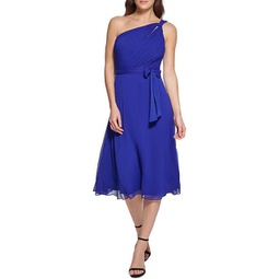 petites womens tie waist knee cocktail and party dress