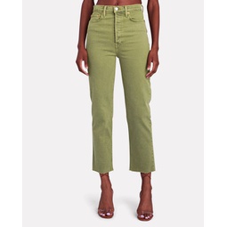 ultra high rise stove pipe raw hem jeans in washed sage
