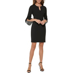 womens pleated sleeves keyhole cocktail and party dress