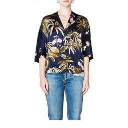 tropical garden silk pj shirt in marine