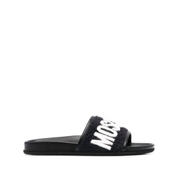 terry logo leather slides in black