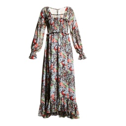 leigh floral square neck long sleeve smocked maxi length dress multi in floral/multi