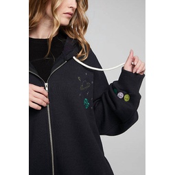 space embriodery zip-up hoodie in black
