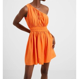 faron drape one shoulder mini dress in mandarin orange