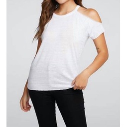 linen jersey vented sleeve tee in white