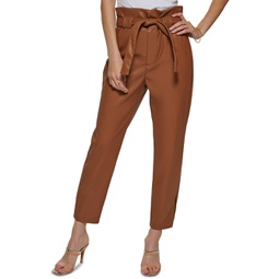petites womens faux leather high waisted trouser pants
