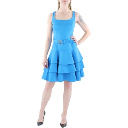 faille womens belted mini fit & flare dress