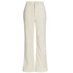 women 70s pocket loose flare pants corduroy in off white