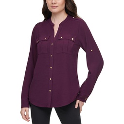 womens pocket oversized button-down top