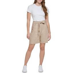 womens linen blend mini high-waist shorts