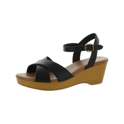 chloe womens faux leather ankle wedge sandals