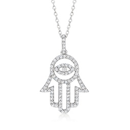 diamond hamsa pendant necklace in sterling silver