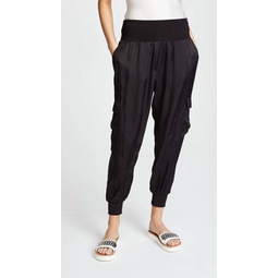 womens giles elastic waistband black silk cuffed jogger pants