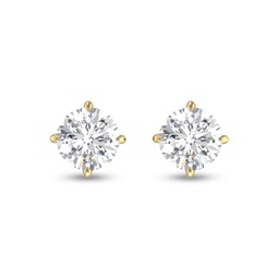 lab grown 1 carat round solitaire diamond earrings in 14k yellow gold