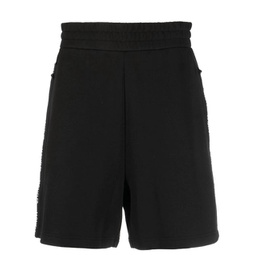 mens logo trim elastic waist cotton bermuda sweat shorts in black