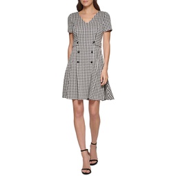 womens gingham short sleeves fit & flare dress
