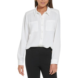 womens collared button front blouse