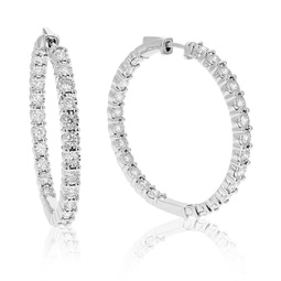 2 cttw round cut lab grown diamond hoop earrings in .925 sterling silver prong set 1 1/2 inch
