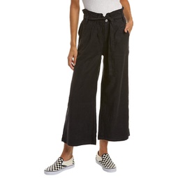 cropped wide leg linen-blend trouser
